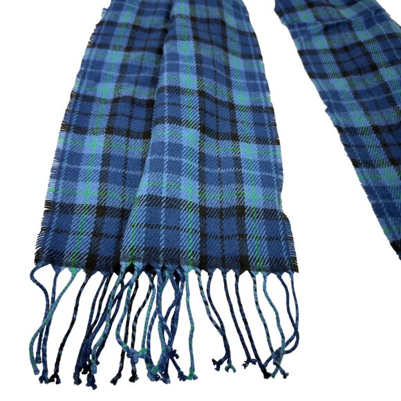 Old Navy Unisex Plaid Fringe Winter Scarf Blue Green Black Acrylic One Size - Picture 3 of 7